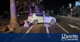 Car crashes into streetlight, palm tree and traffic sign in Costa Teguise